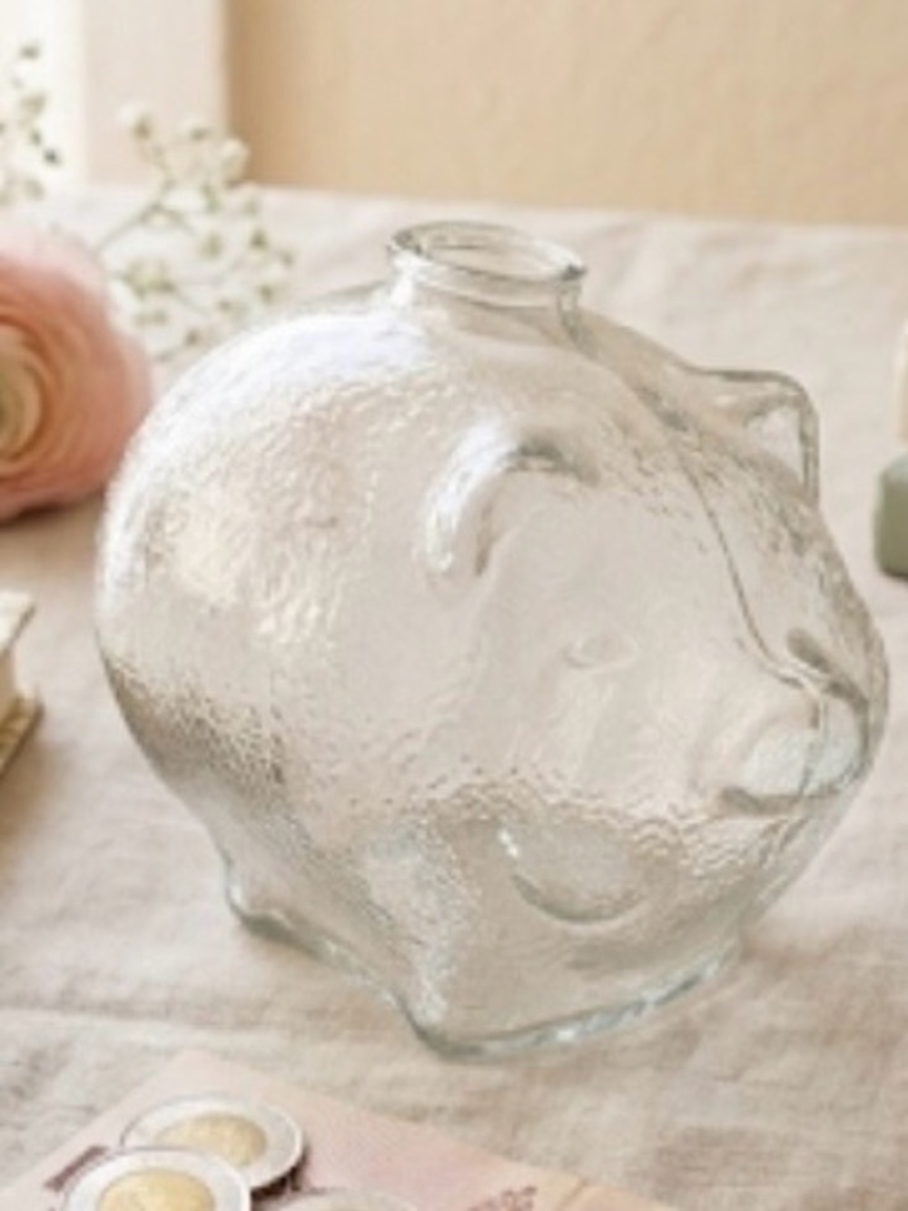 Vintage Anchor Hocking Clear Glass Piggy Bank Shatter 1950s to 1970s